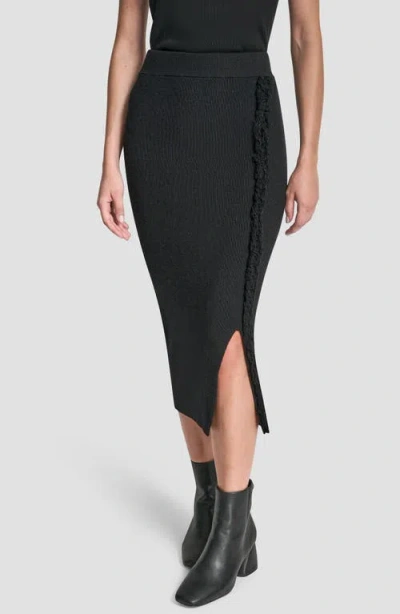 Dkny Fringe Detail Sweater Skirt In Black