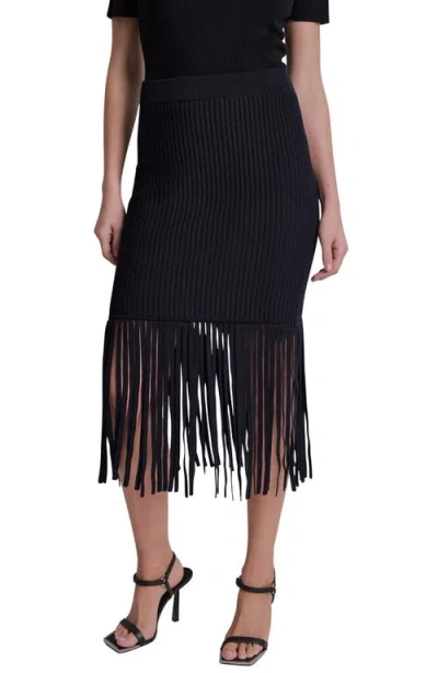 Dkny Fringe Rib Midi Skirt In Blue