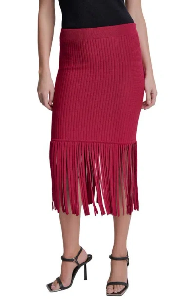 Dkny Fringe Rib Midi Skirt In Burgundy