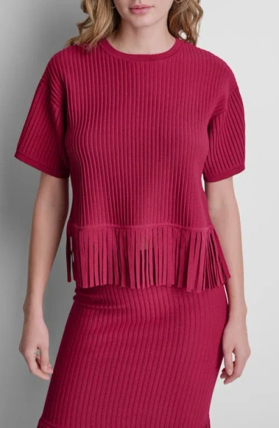 Dkny Fringe Short Sleeve Sweater In Multi
