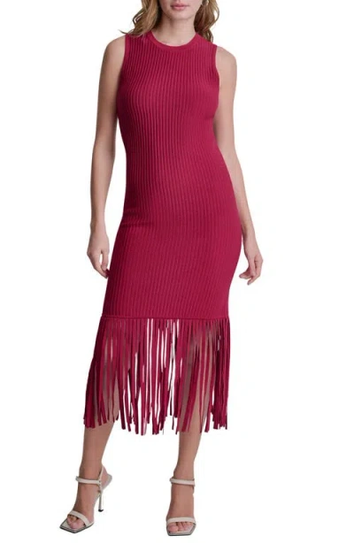 Dkny Fringe Sleeveless Sweater Dress In Burgundy