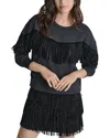 Dkny Womens Embellished Fringe Top Studded Fringe Mini Skirt In Black