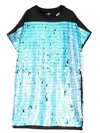 Dkny Fringed Iridescent Short-sleeve Dress In Black