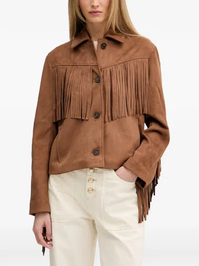 Dkny Fringe-detailing Jacket In Brown