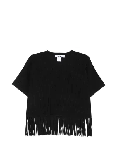Dkny Fringe-trim Ribbed Sweater In Black