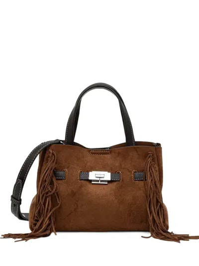 Dkny Fringe-trimmed Suede Tote Bag In Brown