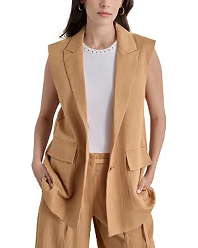 Dkny Front Button Vest In Tawney