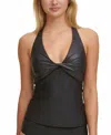 Dkny Front Halter Tankini Swimsuit Top In Black