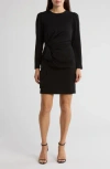 Dkny Womens High Neck Long Sleeve Sheath Dress In Black