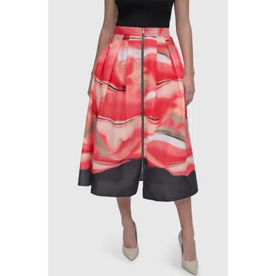 Dkny Front Zip Abstract Print Skirt In Brushed Marble