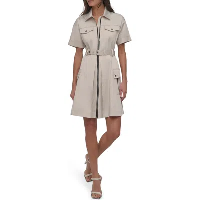 Dkny Front Zip Shirtdress In Light City Khaki