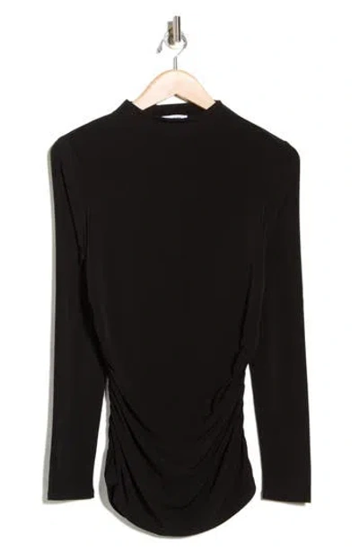 Dkny Funnel Neck Long Sleeve Ruched Top In Black