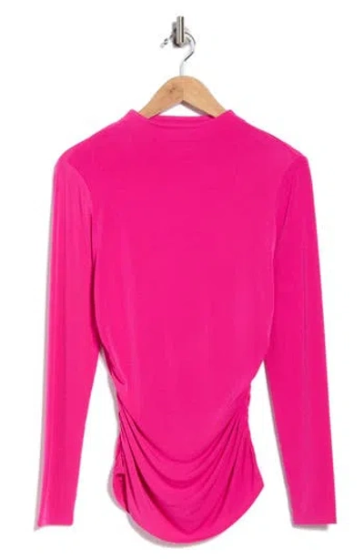 Dkny Funnel Neck Long Sleeve Ruched Top In Pink