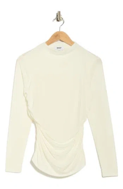 Dkny Funnel Neck Long Sleeve Ruched Top In White