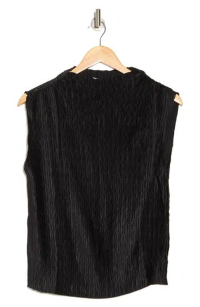 Dkny Funnel Neck Pleated Woven Top In Black