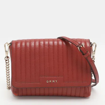 Pre-owned Dkny Gansevoort Small Red Pinstripe Quilted Leather Flap Shoulder Bag