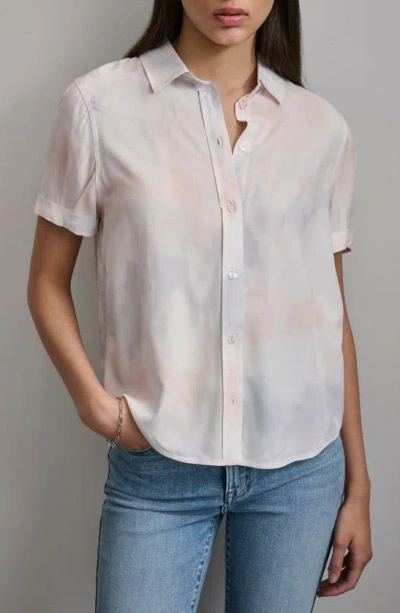 Dkny Garment Dye Button-up Shirt In Watercolor Stripe Pale Blush