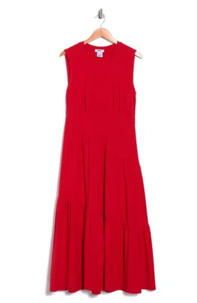 Dkny Gathered Sleeveless Tiered Maxi Dress In Red