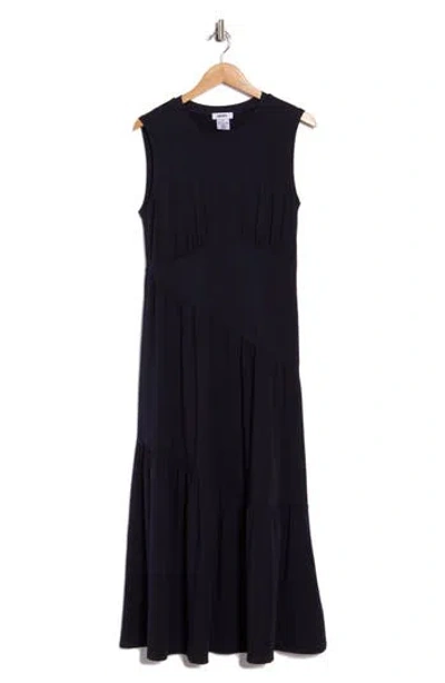 Dkny Gathered Sleeveless Tiered Maxi Dress In Black