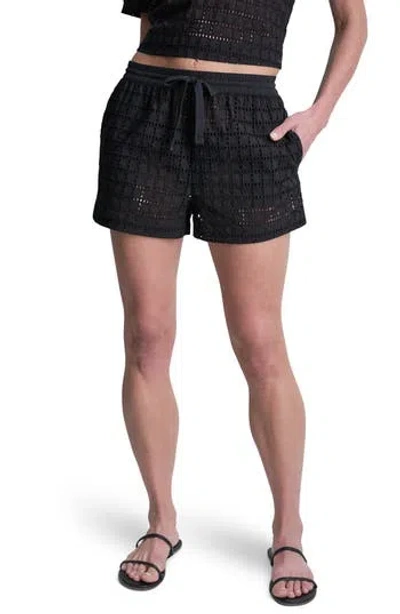 Dkny Geometric Eyelet Relaxed Drawstring Shorts In Black