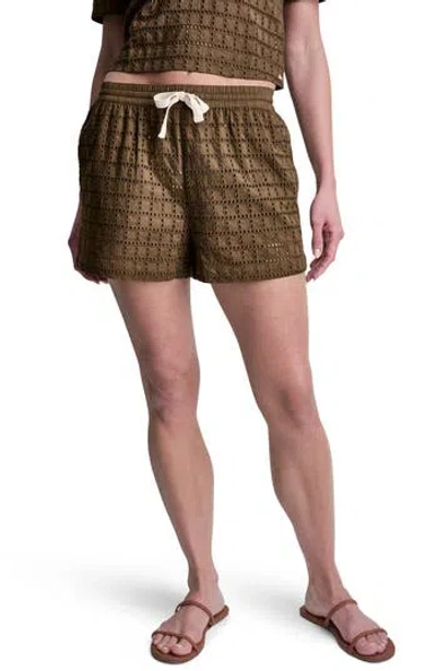 Dkny Geometric Eyelet Relaxed Drawstring Shorts In Brown