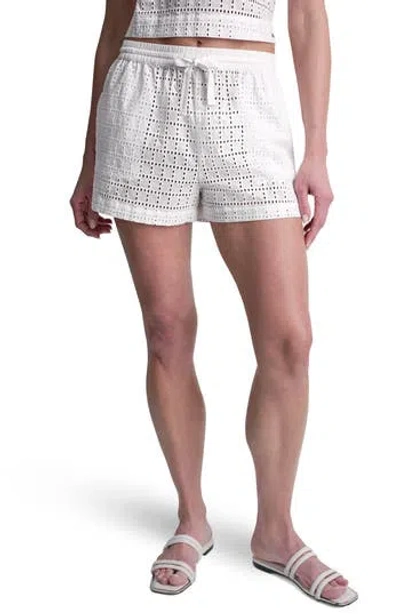 Dkny Geometric Eyelet Relaxed Drawstring Shorts In White