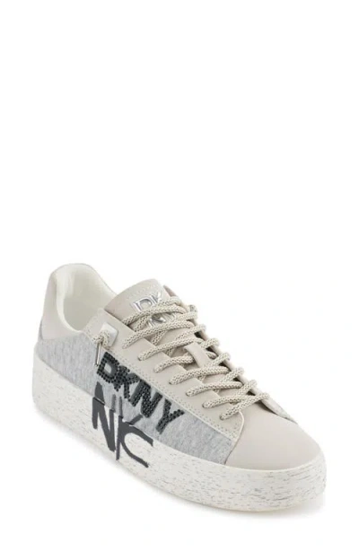 Dkny Ginali Logo Graffiti Platform Sneaker In Grey/white
