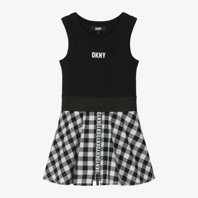 Dkny Kids'  Girls Black Cotton Gingham Dress