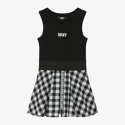 Dkny Kids' Logo-print Cotton Dress In Black