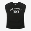 DKNY DKNY GIRLS BLACK RUCHED GRAPHIC T-SHIRT