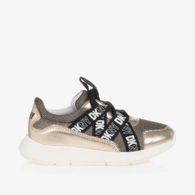 Dkny Kids'  Girls Gold & Black Lace-up Trainers