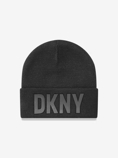 Dkny Kids' Girls Logo Beanie Hat In Black