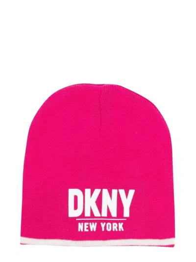 Dkny Girls' Mini Logo Beanie Hat In Fuchsia