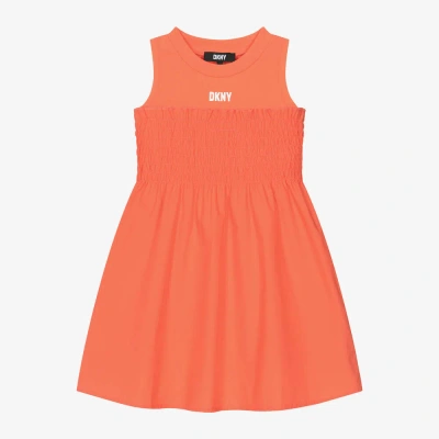 Dkny Kids'  Girls Orange Shirred Cotton Dress