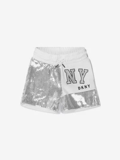 Dkny Kids' Girls Sequin Logo Shorts 16 Yrs Silver