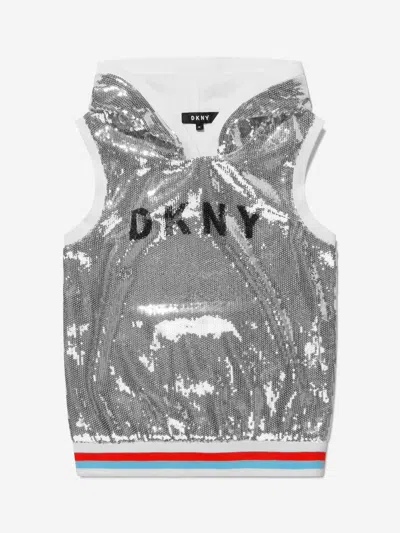 Dkny Kids' Girls Sequin Sleeveless Hoodie 14 Yrs Silver