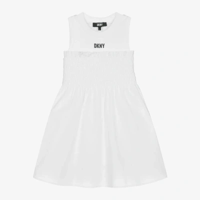Dkny Kids'  Girls White Shirred Cotton Dress