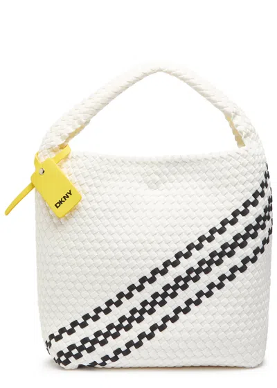 Dkny Giselle Woven Neoprene Tote In White And Black