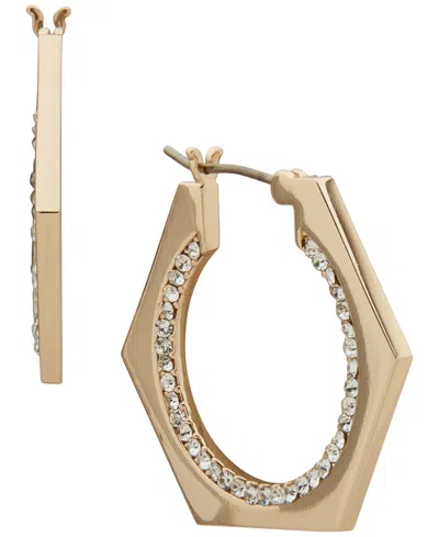 Dkny Glass Crystal Stone Pave Hex Hoop Earrings In Gold