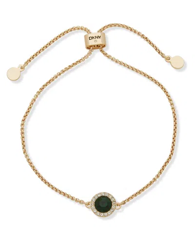 Dkny Glass Emerald Inlay Stone Gold-tone Slider Bracelet In Brown