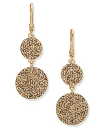 Dkny Glass Gold-tone Dynamic Pave Disc Double Drop Earrings