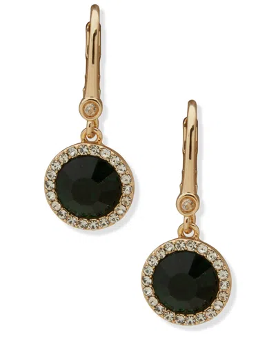 Dkny Glass Inlay Stone Gold-tone Drop Earrings In Black