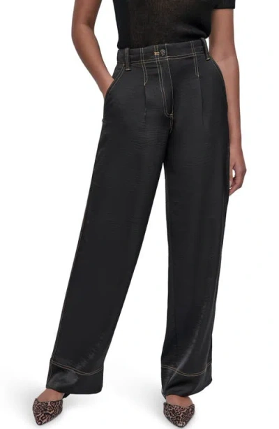 Dkny Glazed Contrast Stitch Straight Leg Pants In Black