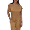 Dkny Glazed Crinkle Satin Top In Brown