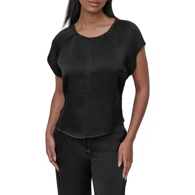 Dkny Glazed Crinkle Satin Top In Black