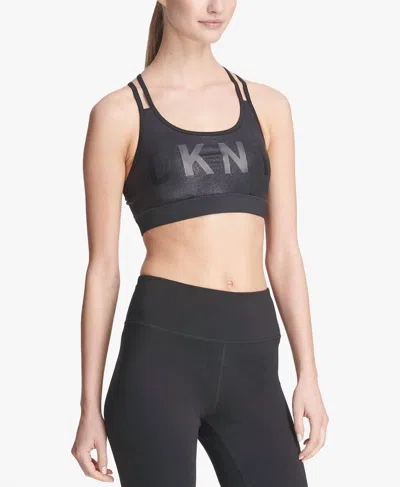 Dkny Glitter Strappy Back Low Impact Sports Bra In Charcoal Glitter In Black