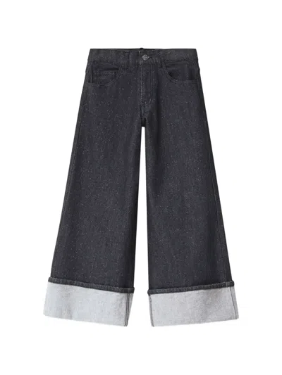 Dkny Kids' Glitter-effect Wide-leg Jeans In Black