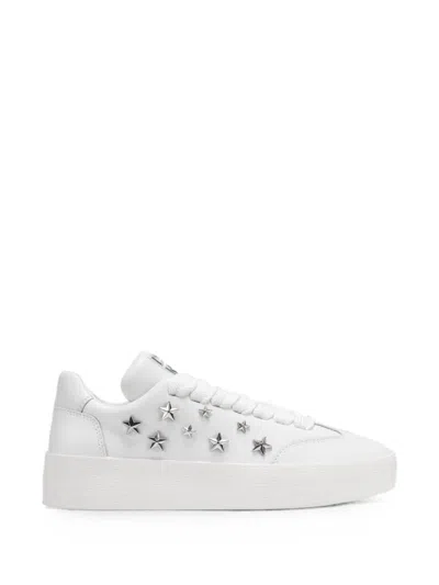 Dkny Glynda Star-studded Lace-up Sneakers In White