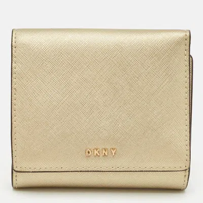 Pre-owned Dkny Gold Leather Trifold Wallet