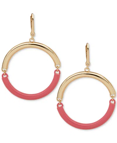 Dkny Gold-tone & Color Spit Hoop Drop Earrings In Pink